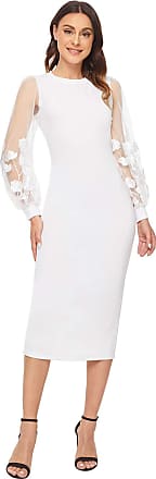 Shein Womens Elegant Mesh Contrast Long Bishop Sleeve Bodycon Pencil Dress XX-Large Floral White