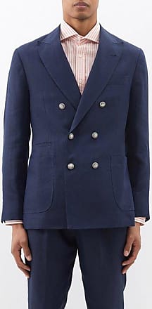 BRUNELLO CUCINELLI Double-Breasted Herringbone Linen Suit Jacket for Men