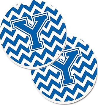 Caroline's Treasures CJ1056-RCARC Letter R Chevron Blue and White Set of 2 Cup Holder Car Coasters multicolor Large 
