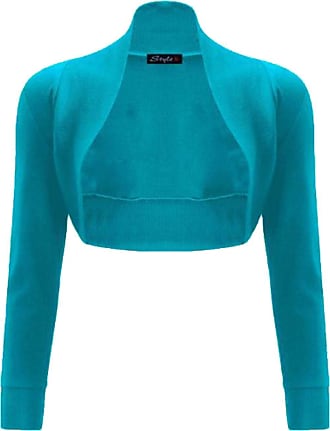 Janisramone Womens Ladies New Plain Long Sleeve Open Front 100% Cotton Bolero Cropped Shrug Cardigan Top