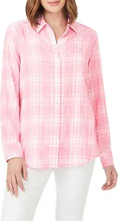 New Pink Plaid Cotton Blouse Casual Loose Long Sleevel Tops