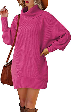 Pink Queen Women's Loose Turtleneck Oversize Long Pullover Sweater Dress