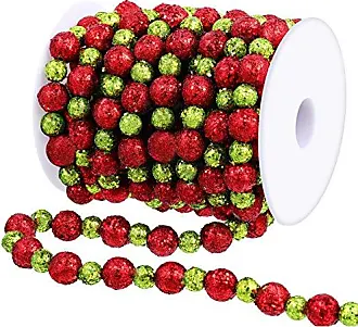 16 Feet Christmas Bead Garland Christmas Tree Glitter Beads Red and Green  Garland Plastic Decorative Beads Roll for Christmas Tree Wedding Festival