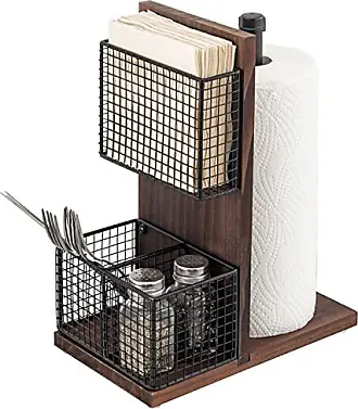 MyGift Rustic Kitchen and Dining Combo Caddy - Burnt Solid Wood and  Industrial Matte Black Metal Paper Towel Roll Dispenser Stand, Napkin  Holder