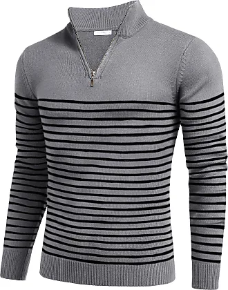 COOFANDY Men Casual V Neck Sweater Ribbed Knit Slim Fit Long Sleeve Pullover  Top