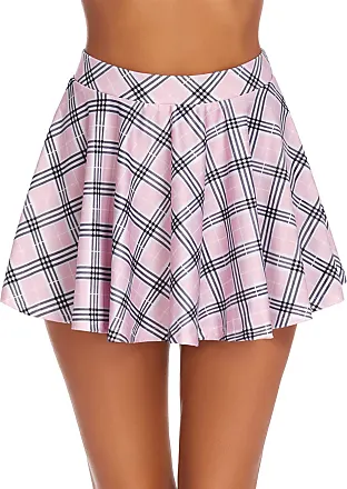 Women's Casual Mini Flared Plain Pleated Skater Skirt with Shorts