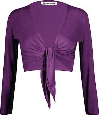 janisramone Womens New Plain Bolero Front Tie Shrug Ladies Cropped Long Sleeve Stretch Cardigan Top
