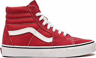 red and blue high top vans