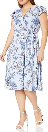 Jessica Howard Womens Size Butterfly Sleeve Dress with Ruffle Wrap Skirt and Tie Sash, Blue, 24 Plus