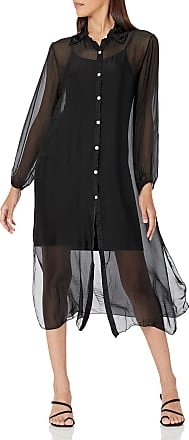 M Made in Italy Womens Button Front Sheer Side Slit Maxi Shirt Dress, Black, Extra Small