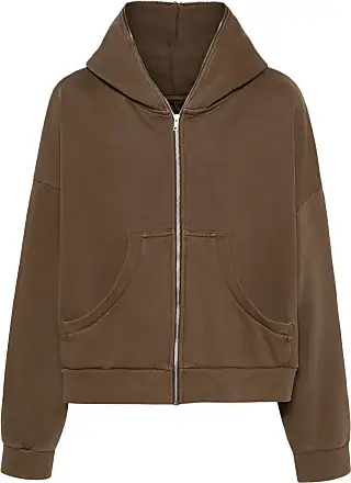 Cropped zip-up cotton hoodie in brown - Entire Studios