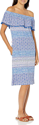 Tribal Womens ON & Off Shoulder Dress, Blue, XXL