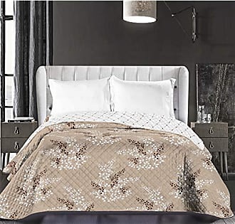 DecoKing 170x210 cm Creme braun Tagesdecke Bett/überwurf zweiseitig Blumen Cream Brown Blumenmuster