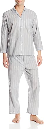 Geoffrey Beene Mens Long Sleeve Broadcloth Pajama Set, Black/White Stripe, X-Large