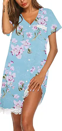 Ekouaer Women's Nightshirt Christmas Patterns Short Sleeve Button Down  Nightgown V-Neck Sleepwear Pajama Dress, A-Blue Rose, XXL - Yahoo Shopping