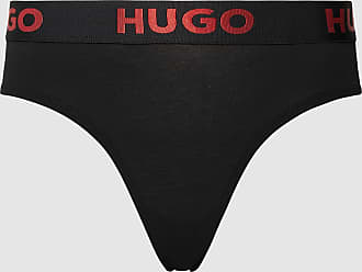 HUGO Gerippter Brazilian-Slip mit Logo am Bund und tiefen Beinausschnitten in Schwarz Damen Dessous HUGO Dessous 