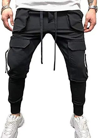 Pantalon Yoga Fluide Pantalon slim à poches hautes pour femmes solides avec  boutons élastiques à la taille Leggings Jean Habillé (C-Black, XXL)