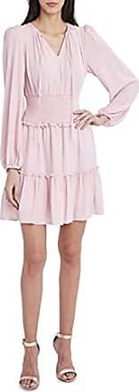 Bcbgmaxazria Womens Long Sleeve Ruffle Solid Color Dress, Pink, X-Large