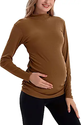 Bhome Maternity Shirt Mock Neck Long Sleeve Bodysuit for Pregnant Photoshoot