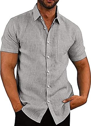 COOFANDY Herren Leinenshirt Kurzarm aus Baumwolle Regular Fit Sommerhemd Freizeithemd Kurzarmhemd kragenloses T-Shirt für Männer 