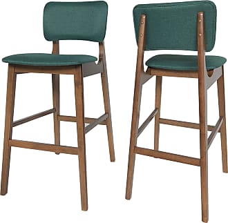 Christopher Knight Home Luella 42 Wooden Bar Chair with Fabric Seats (Set of 2), Dark Green and Walnut Finish