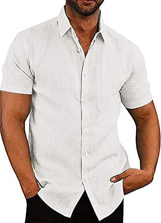 Manches courtes COOFANDY Chemise de nuit pour homme Avec poches Col en V En coton et lin