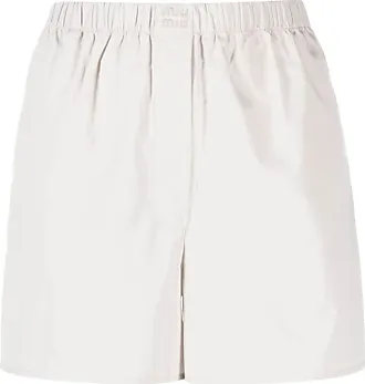 Beige Logo-embroidered cotton-poplin shorts, Miu Miu