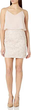 Aidan Mattox Womens Chiffon Popover Top Cocktail Dress with Embroidered Feather Motif Skirt, Blush/Multi, 4