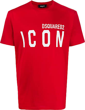 DSQUARED2 ICON PRINT RED T-SHIRT S MEN CASUAL 100% GENUINE COTTON
