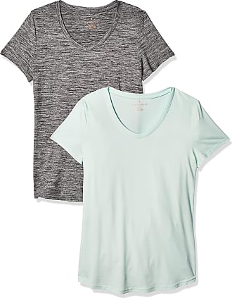 Danskin Womens 2 Pack Essential V Neck T-Shirt, Black Space Dye/Neo Mint Space Dye, Medium