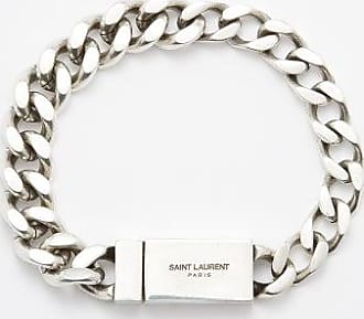 Saint Laurent - Men - Logo-embellished Textured-leather and Silver-Tone Bracelet Black - M