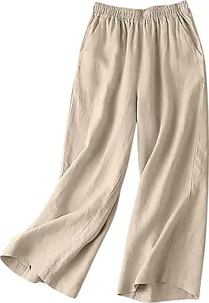HEEKPEK Linen Pants for Women Straight Wide Leg Flowy Pants High