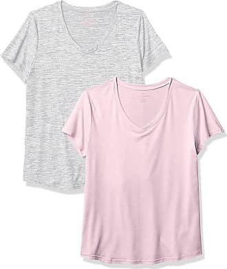 Danskin Womens 2 Pack Essential V Neck T-Shirt, Light Grey Space Dye/Dreamy Lilac Space Dye, X-Large