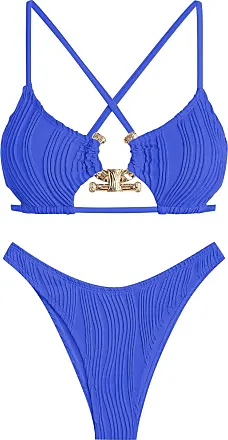 ZAFUL Tie Side Textured Criss Cross Cutout Bikini Swimwear In LIGHT BLUE