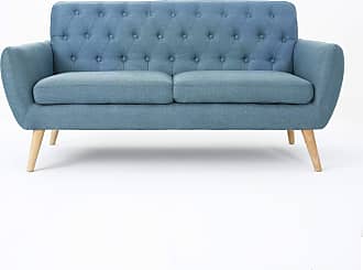 Christopher Knight Home Bernice Mid-Century Modern Tufted Fabric Sofa, Blue / Natural