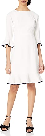 Nanette Lepore Womens 3/4 Sleeve Flounce Dress, Marshmallow/Dark Navy, 14