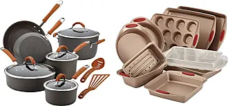 Rachael Ray 10-Quart Hard-Anodized Cookware Stockpot with Lid, Orange  Handles 