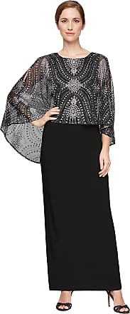S.L. Fashions Womens Petite Long Cape Dress, Black Glitter Mesh, 10P