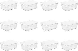  Sterilite 50 Gallon Plastic Stacker Tote, Heavy Duty Lidded Storage  Bin Container for Stackable Garage and Basement Organization, Black, 12-Pack