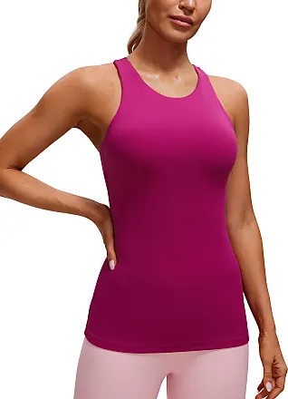 CRZ YOGA Women's Naked Feeling Soft Criss Cross Workout Tank Tops Built in  Shelf Bra Yoga Athletic Shirts