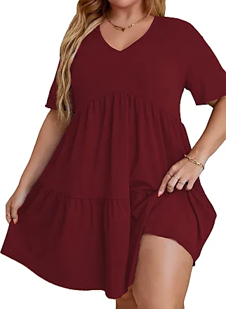 SOLY HUX Womens Plus Size Summer Dresses Sweetheart Neck Puff Short Sleeve  Tie Swing A Line Midi Dress