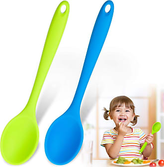 Dark Red, Green, Yellow, Blue 4 Pieces Small Multicolored Silicone Spoons Nonstick Kitchen Spoon Silicone Serving Spoon Stirring Spoon for Kitchen Cooking Baking Stirring Mixing Tools 