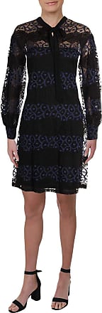 Gabby Skye Womens Long Sleeved Round Neck Lace A-line Dress, Black/Navy, 10