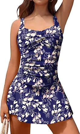 Ekouaer Swim Dress One Piece Bathing Suit Skirted Swimsuits for Women  Ruched Retro Swimwear S-XXL