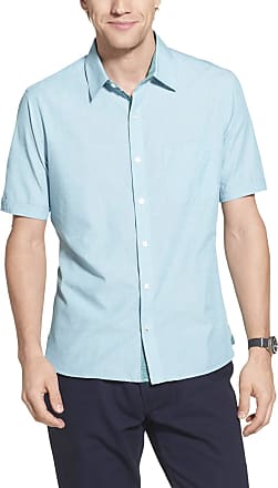 Geoffrey Beene Mens Slim Fit Easy Care Short Sleeve Button Down Shirt, Blue Glow Solid, XX-Large