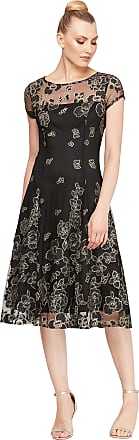 S.L. Fashions Womens Sequin Fit and Flare Dress, Glitter Black Gold, 12