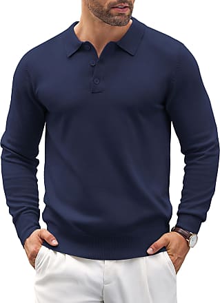 COOFANDY Men's Long Sleeve Polo Shirt Striped Collar Casual Slim Fit Cotton  Polo T Shirts at  Men’s Clothing store