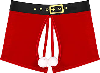 FEESHOW Men's Christmas Underwear Pouch Thongs Boxer Brief Reindeer Santa 