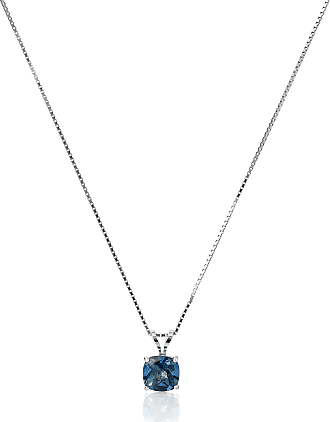 18-Inch Rhodium Plated Necklace with 6mm Aqua Birthstone Beads and Sterling Silver Our Lady of Grapes Charm.