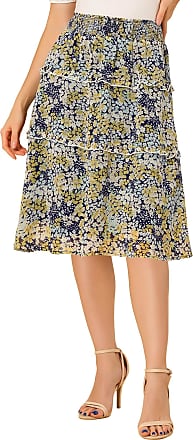 Roman Floral Print Tiered Flippy Skirt in Blue Womens Clothing Skirts Knee-length skirts 